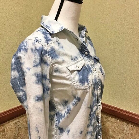 American Eagle Small Avis Pearl Snap Women’s Western Tie Dye Shirt Top Blue - Picture 4 of 9